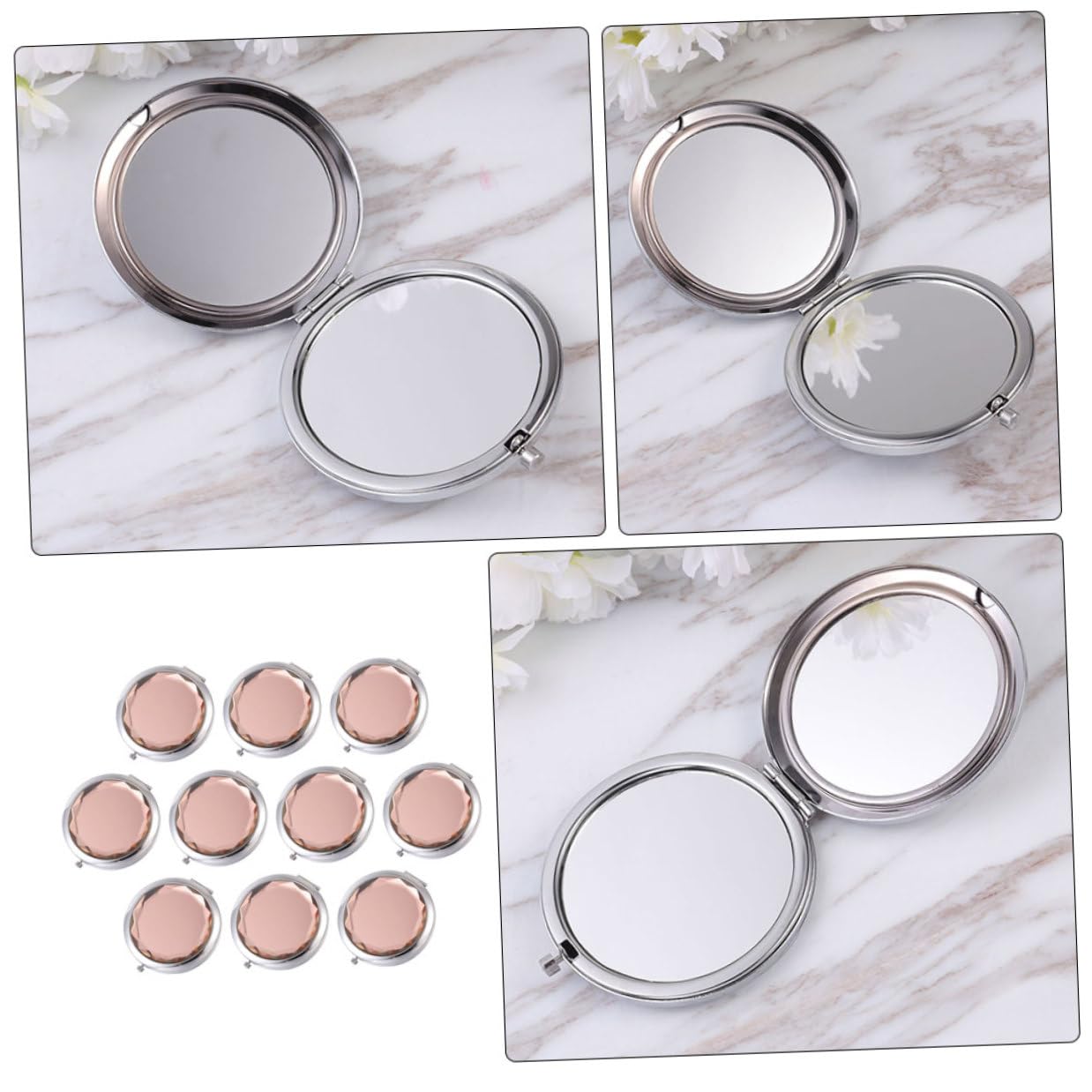 10 Stück Reise Taschenspiegel Doppelseitig Faltbar aus Metall und Glas Leichter Tragbarer Schminkspiegel für Damen für Handtasche und Schule