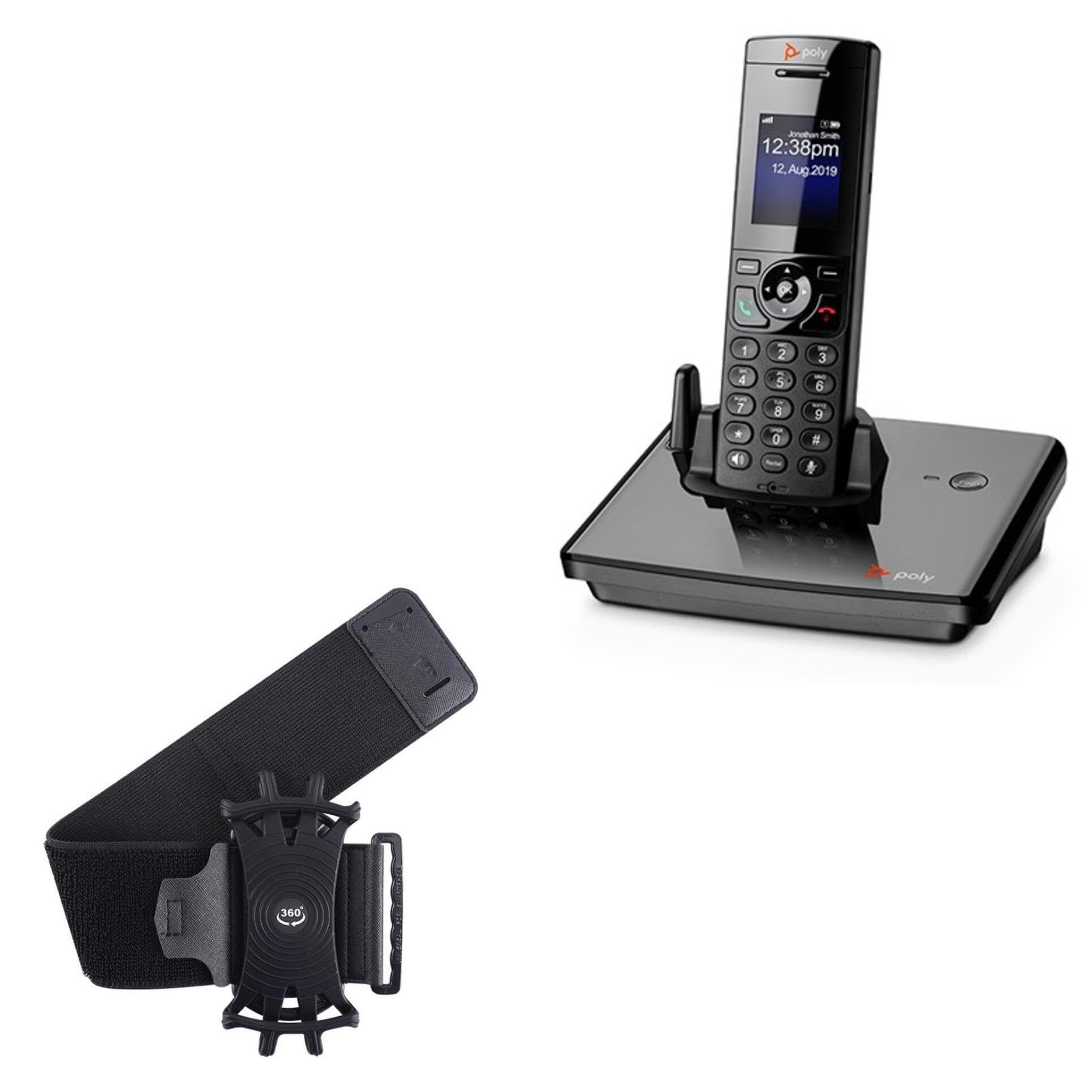 BoxWave Holster Compatible with Poly VVX D230 - ActiveStretch Sport Armband, Adjustable Armband for Workout and Running - Jet Black