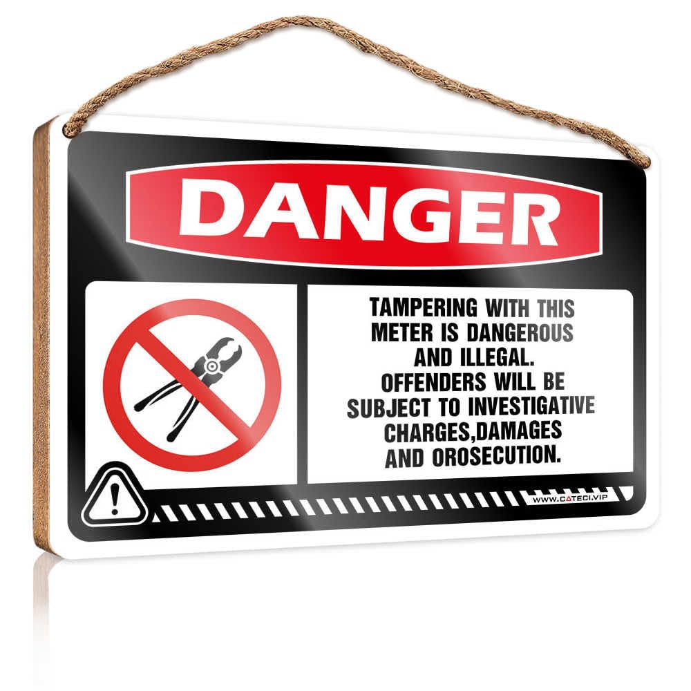 HMQW Front Door Decor Danger Tampering With This Meter Is Dangerous And Illegal Wooden Sign Funny Man Cave Signs Lake House Decor(15X28CM)