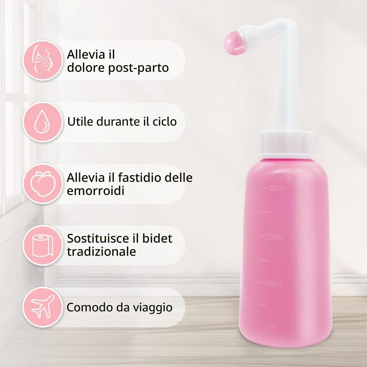 Bidet Portatile – 350ml Peri Bottle Post Partum per Letto Settimanale e Ospedale | Bidet Portatile da Viaggio con Tasche Impermeabili