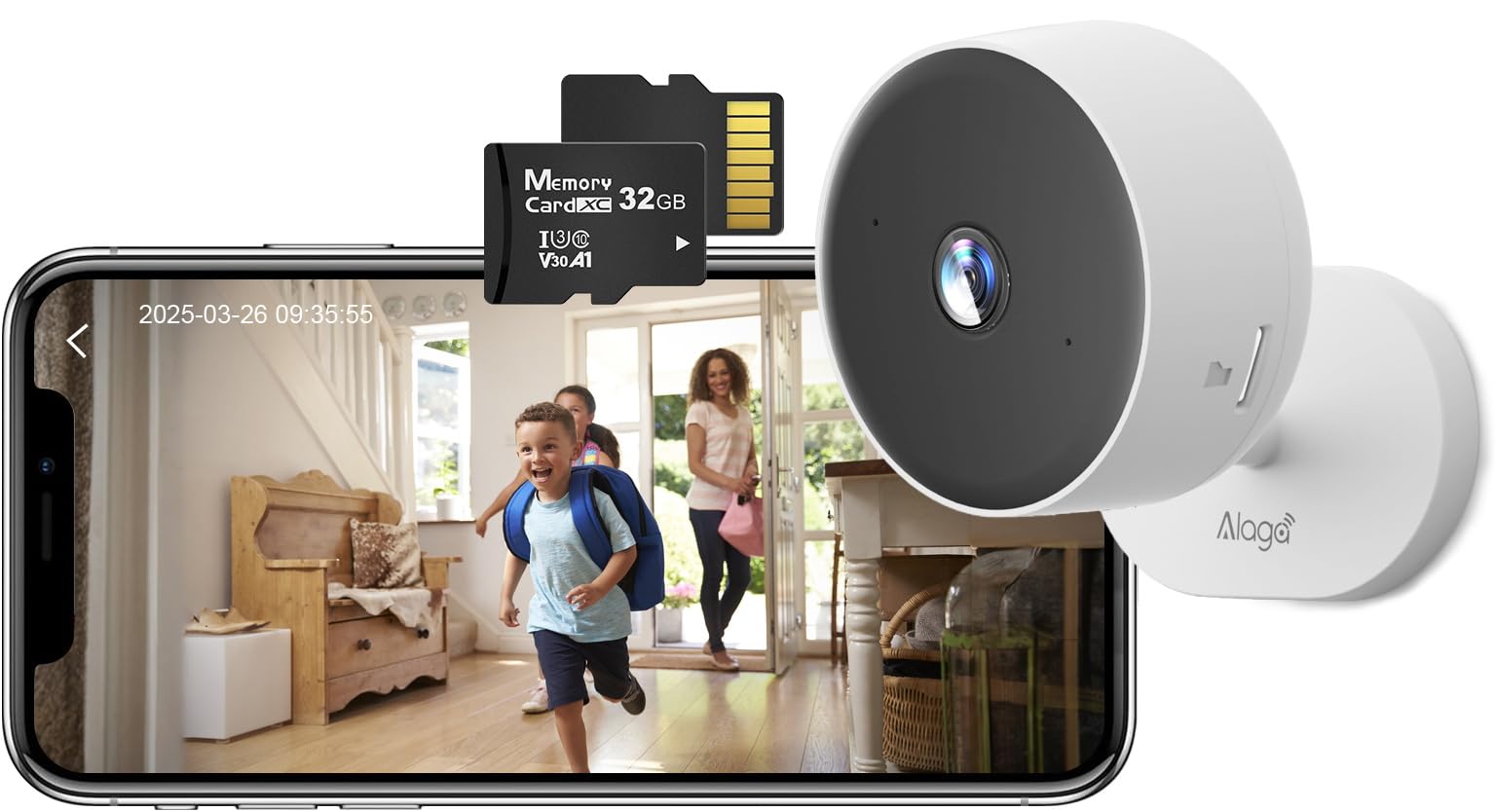 Alaga WiFi Indoor Security Camera, Baby Monitor, AI Motion Detection, 2 Way Audio, Night Vision, Cloud and SD Card Storage, Compatible with Alexa and