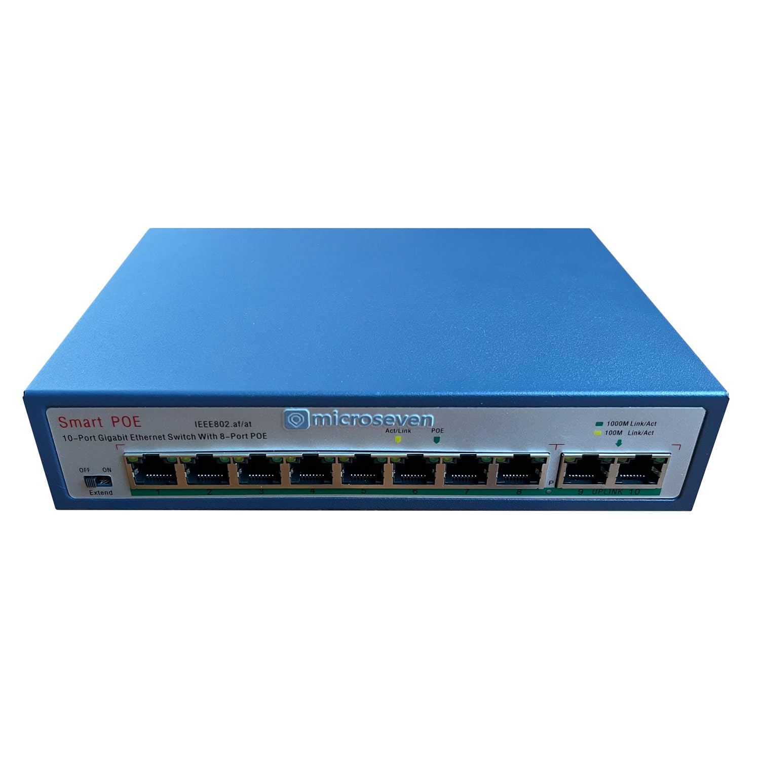 MICROSEVENAI PoE Switch 8 POE Ports-100Mbps + 2 Uplink ports-1000Mbps, 802.3af/at PoE+ 100Mbps, 120W Built-in Power, Extend to 250 Meter, Unmanaged Metal Plug, Play