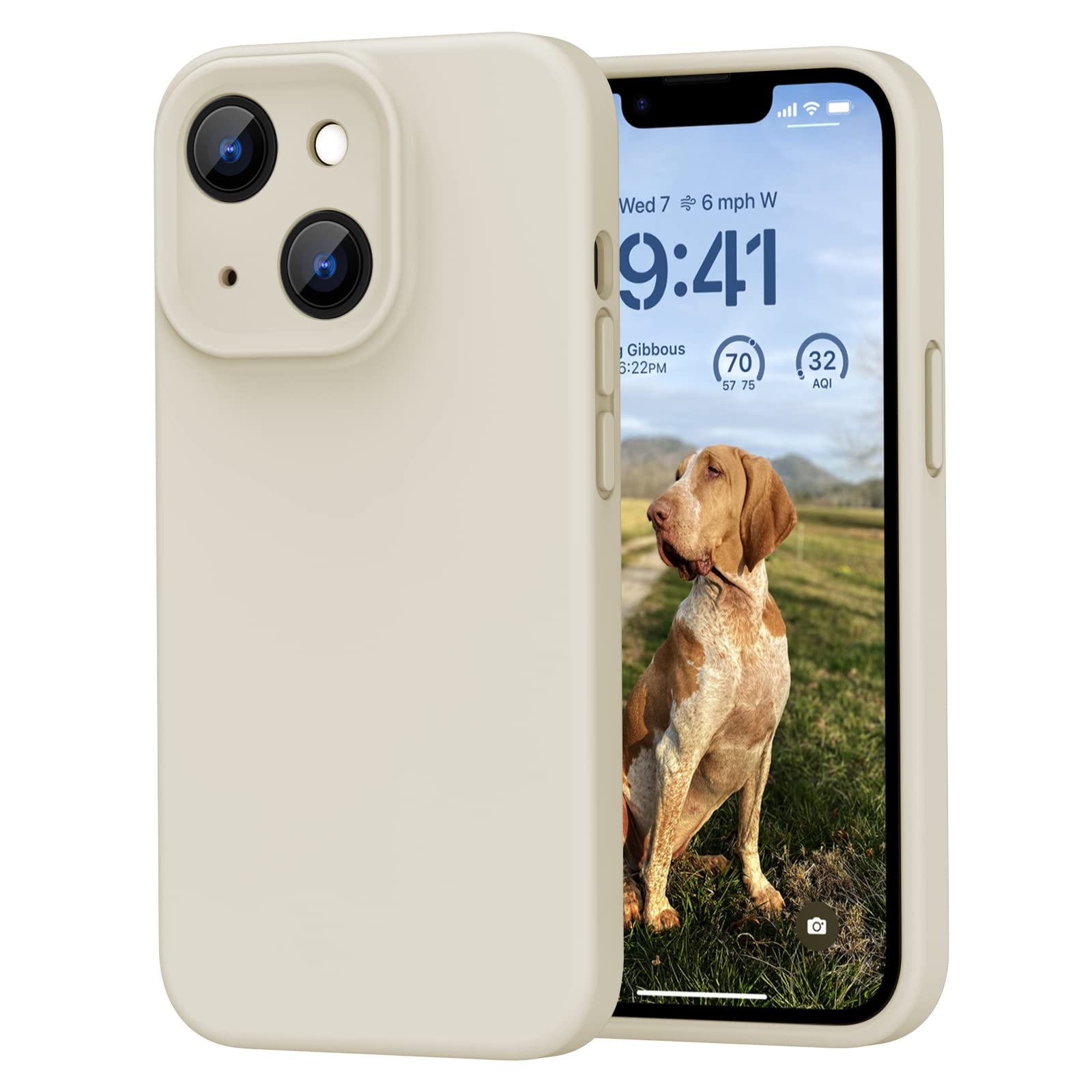 MAXCURYCase Comaptible for iPhone 14, Liquid Silicone Protective Gel Rubber Phone Case, Shockproof Anti-Scratch Full Body Bumper Camera Protection Cover for Apple 14 Regular 6.1 inch (White Stone)