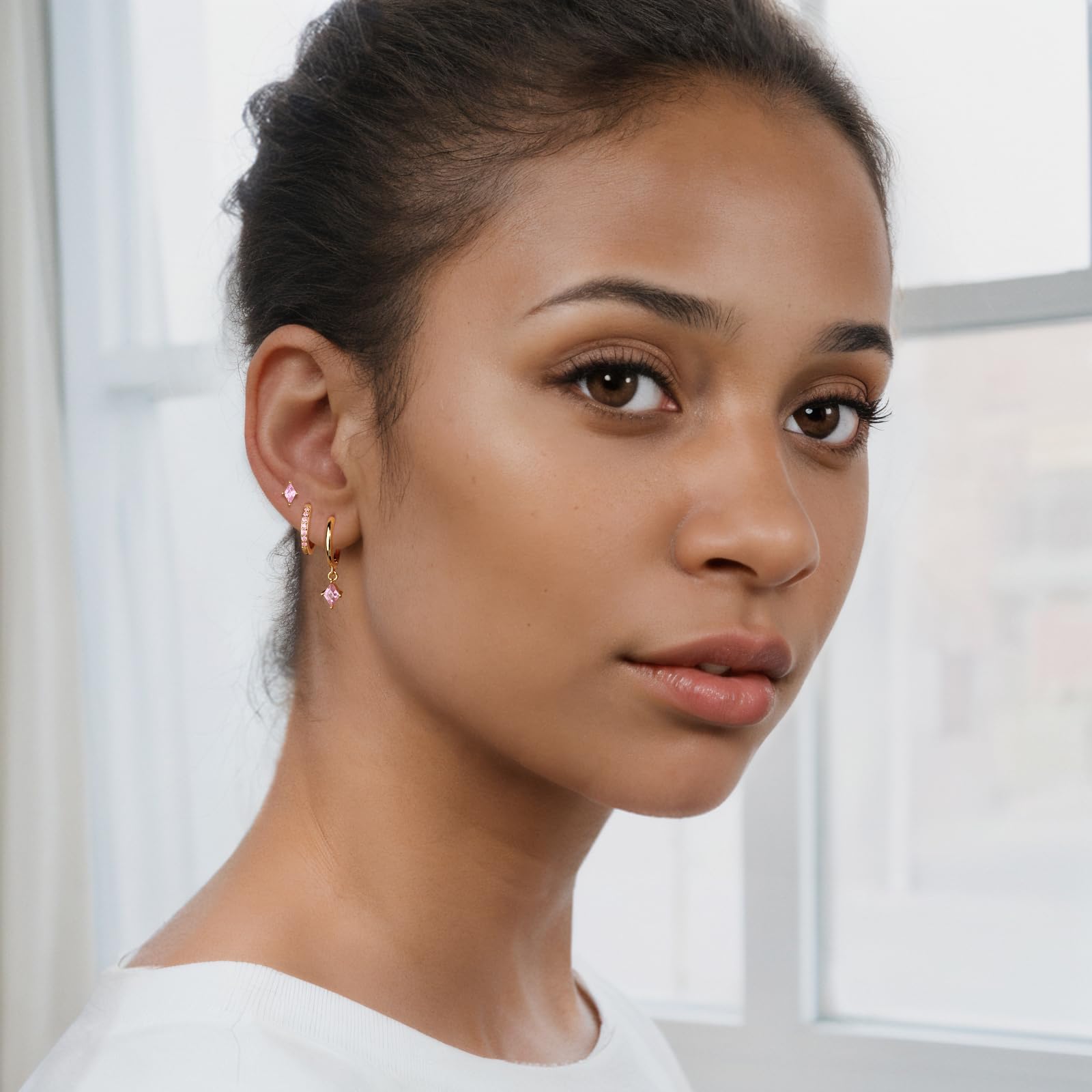 Angelady Gold Hoop Earrings Set for Women, Dainty 14K Gold Plated Huggies Earring, Sterling Silver Hypoallergenic Cartilage Earrings, Trendy Earring Stacks for Multiple Piercing Jewelry Gift(3 Pairs)