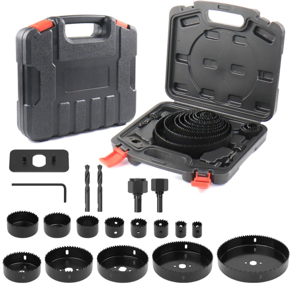 Juego de sierras perforadoras de 19 piezas Kit de sierras perforadoras con mandriles de sierra perforadoras de 3/4"-6" 19-152 mm Llave hexagonal con caja de almacenamiento Ideal para tableros de PVC