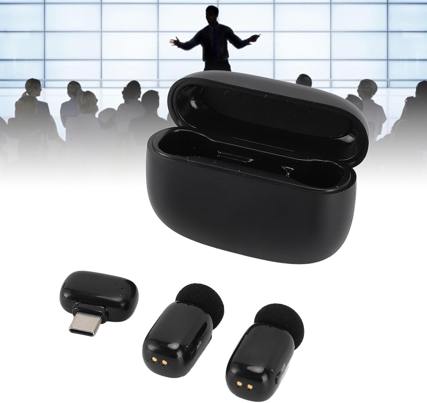 Lavalier Microphone, Wireless Lapel Mic with Type C and Noise Cancelling, Portable Microphone for Singing Interview and Live Streaming