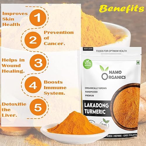 Miniatura 2 de DKM Namo Organics - Polvo de cúrcuma Lakadong de Organic Farms en Meghalaya - 8.82 oz - Curcumina alta (8-10%) - Words Best Haldi (Curcuma Longa)