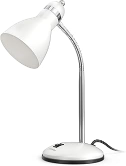 LEPOWER Metal Desk Lamp, Eye-Caring Table Lamp, Study Lamps with Flexible Goose Neck for Bedroom, Home Office (White)