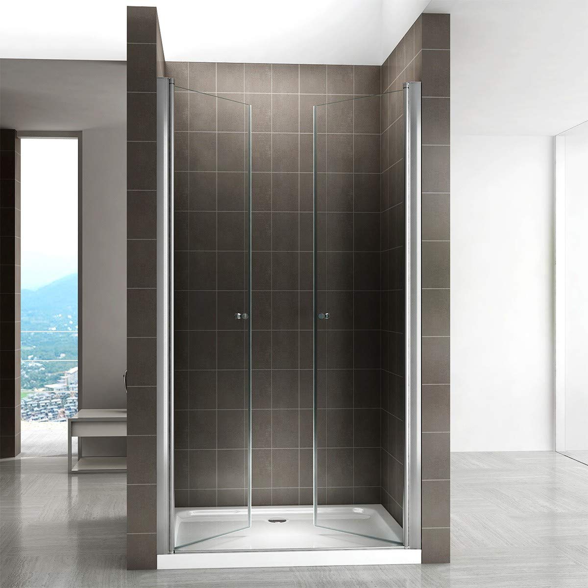 GINA Porte de douche H 195 cm largeur réglable 96 à 100 cm verre transparent