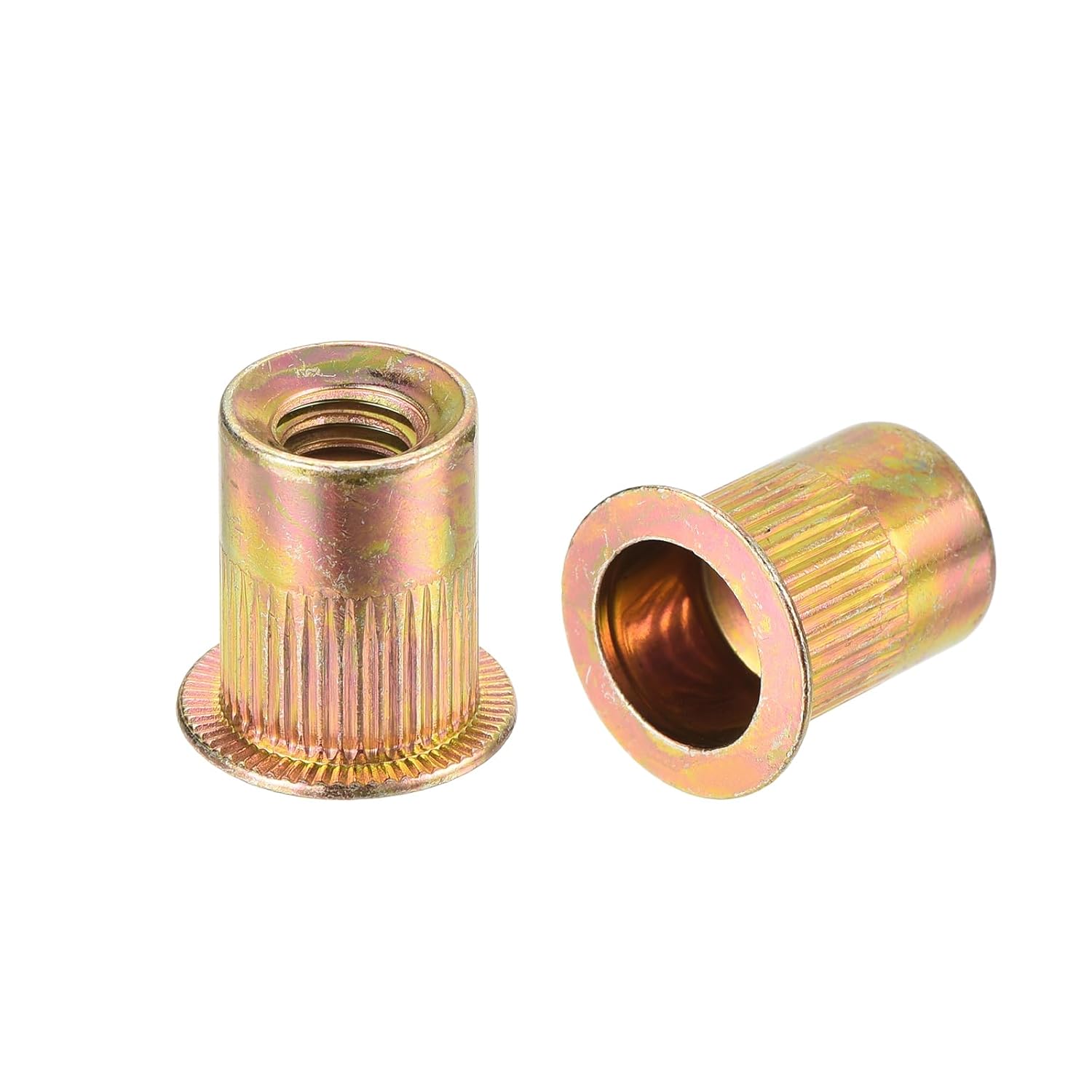 uxcell 150Pcs Rivet Nuts Flat Head, 5/16"-18 Carbon Steel Threaded Insert Nuts Knurled Body Zinc Plated Finish