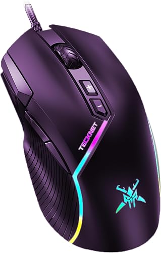 Miniatura 9 de TECKNET Ratón para juegos con cable, 12,800 DPI con sensor óptico, 8 botones programables, 13 modos retroiluminados RGB, diseño ergonómico, ratones