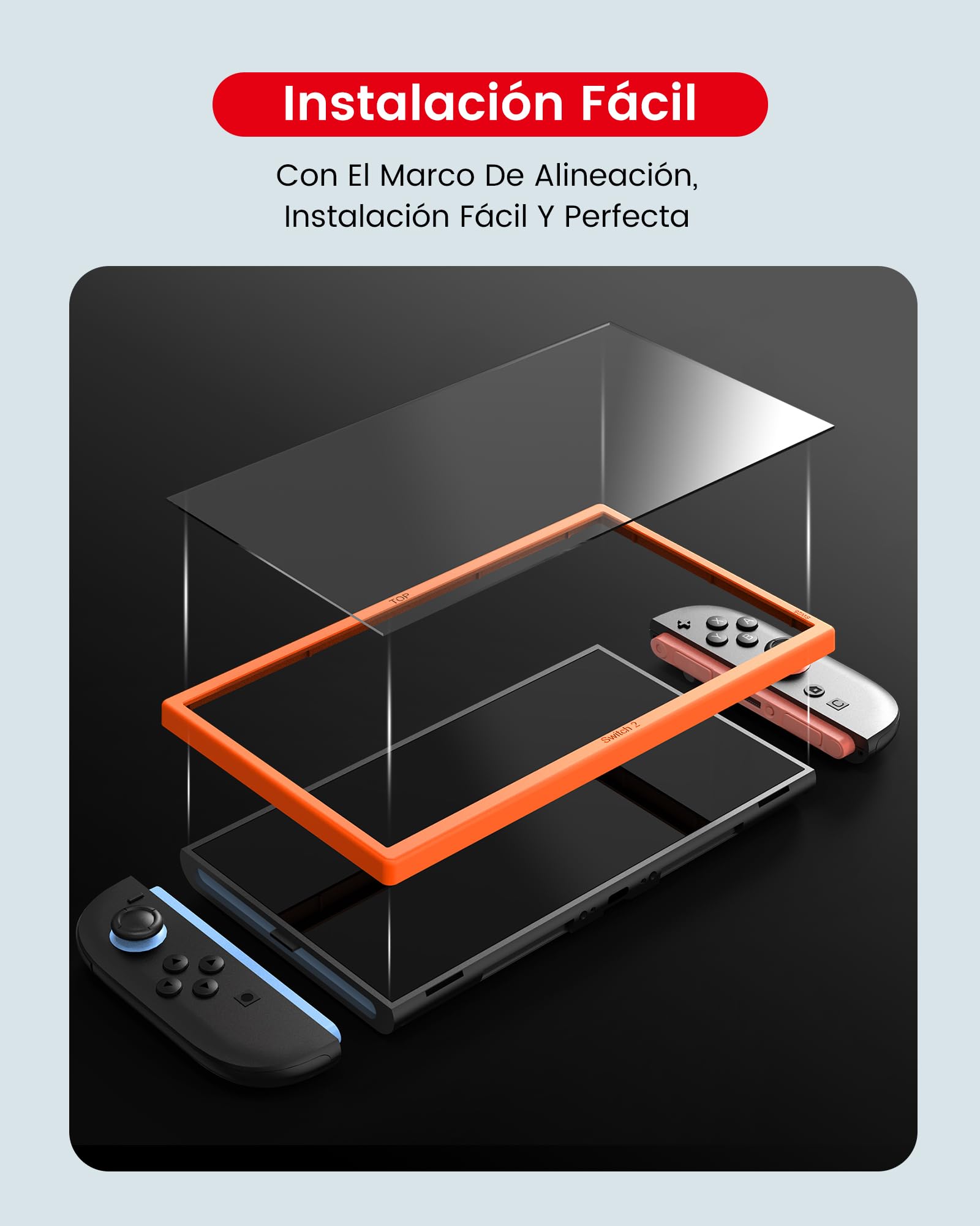 TRANSNOVO Protector de Pantalla Compatible con Nintendo Switch 2 (2025, 7,9 pulgadas) – Cristal Templado Ultra HD, Dureza 9H, Anti-Rayones, Sin Burbujas, Instalación Fácil con Marco de Guía, 2 Piezas