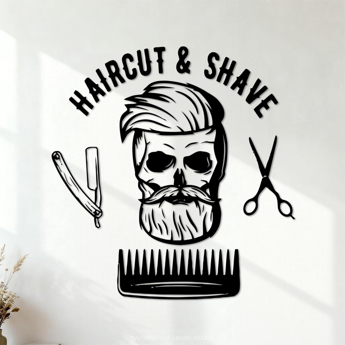 Engraving Stickers Barber Shop Logo Haircut Scissors Hair Salon 54x56.1cm Tattoo Culture Black