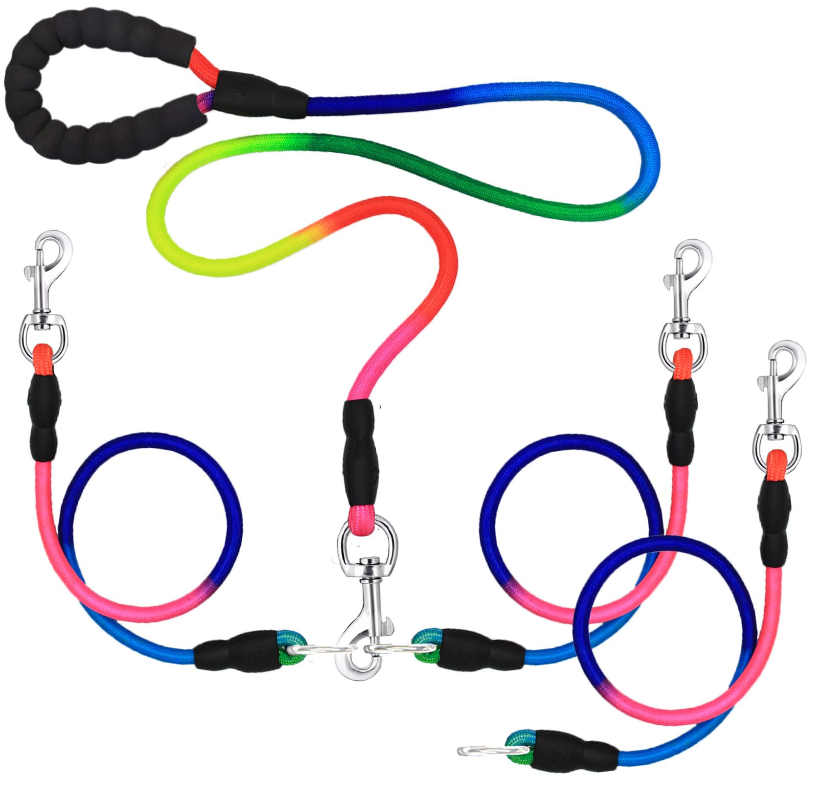 Heavy Duty 3 Dog Leash for Small Dogs No Tangle Detachable 360° Swivel Device with Padded Handle for Two/Three Pets