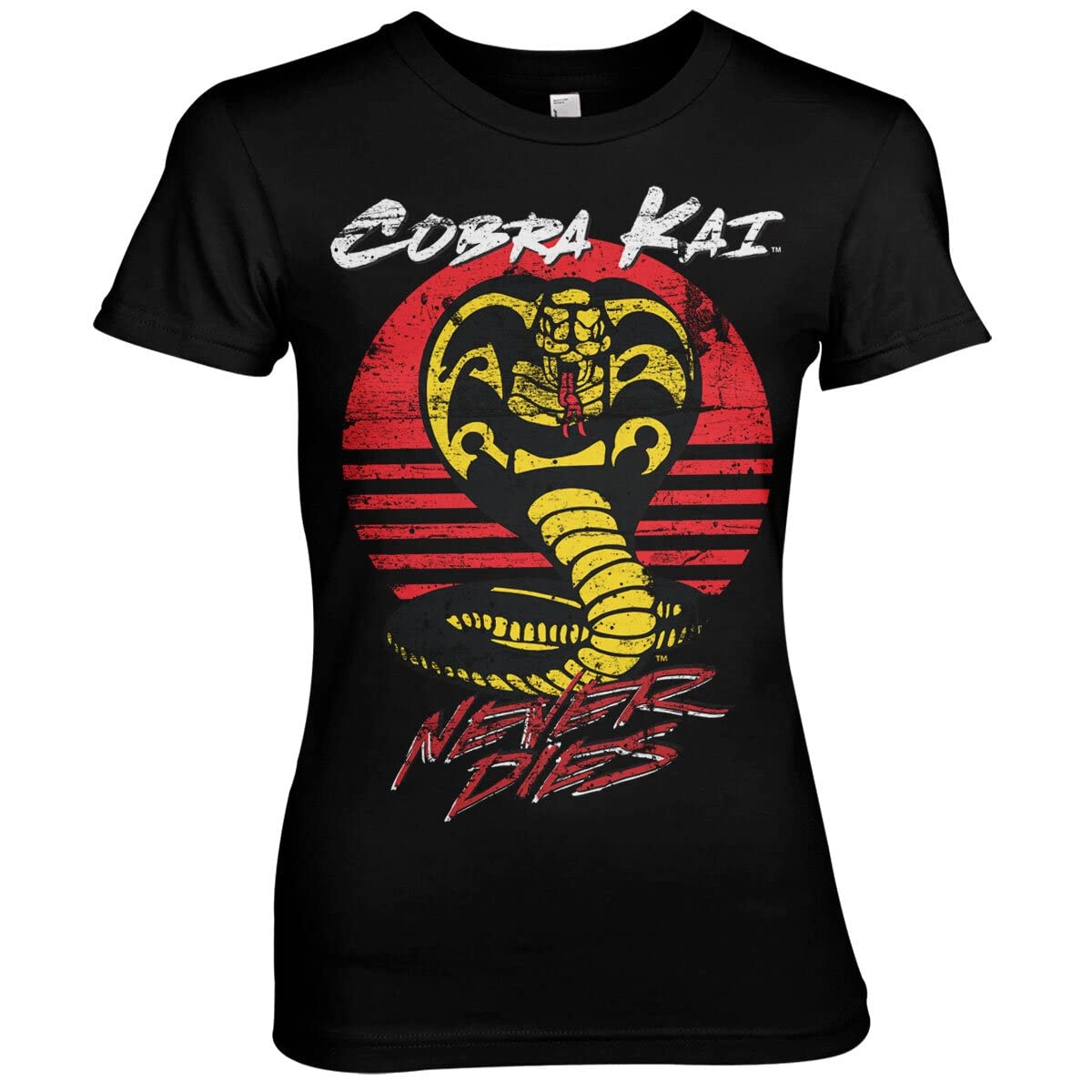 Cobra Kai Officially Licensed Never Dies Women T-Shirt (Black), Medium