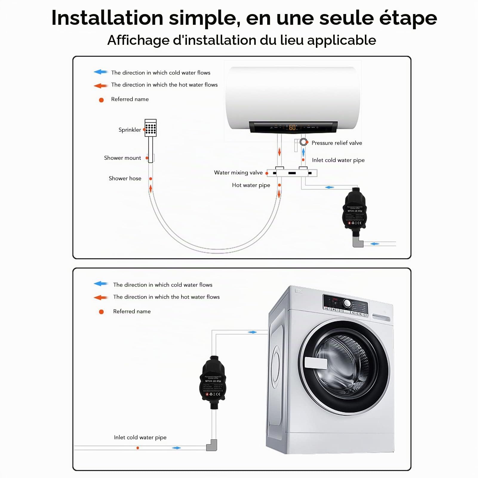 Pompe de Surpression d'Eau Pompe de Recirculation Automatique à Faible Bruit pour la Maison 65Pa 24V