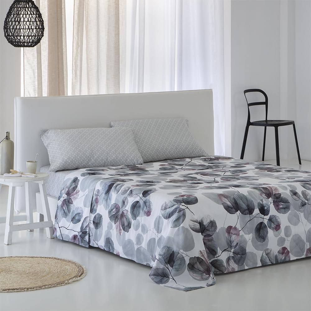 Juego de sabanas Lorna Gris SATÉN ALGODÓN 100% 200 Hilos Color Blanco Cama de 150 x 190/200 Incluye: sábana encimera + sábana Bajera Ajustable + 2 Fundas de Almohada