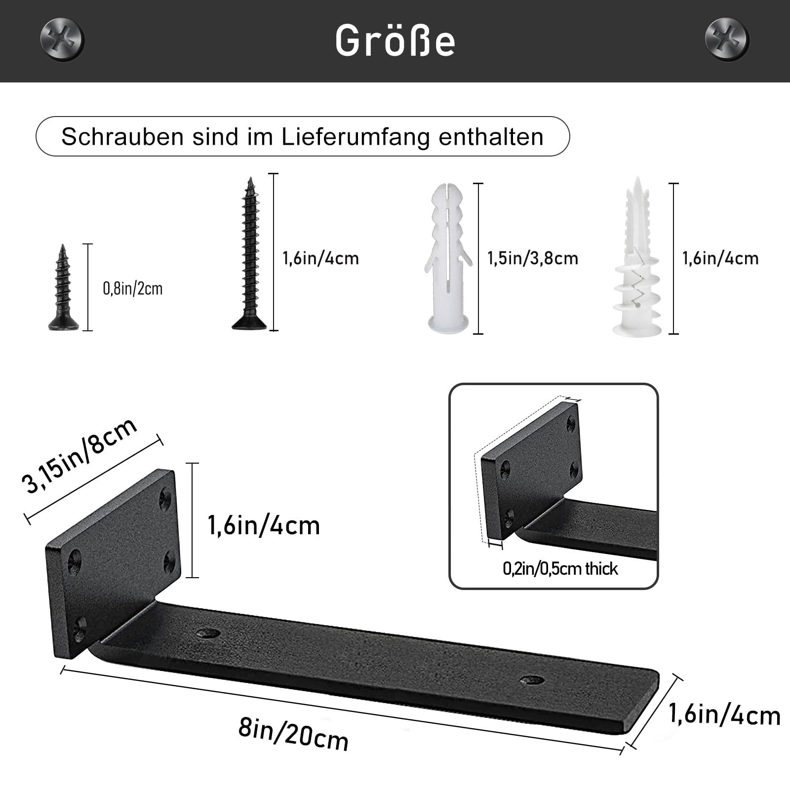 MLOQI 4 stück Regalhalterung Schwarz, Regalträger Tablarträger Schwerlastwinkel Winkel, Regal Wandhalterung, Regal Regalwinkel Schwerlast 20 cm