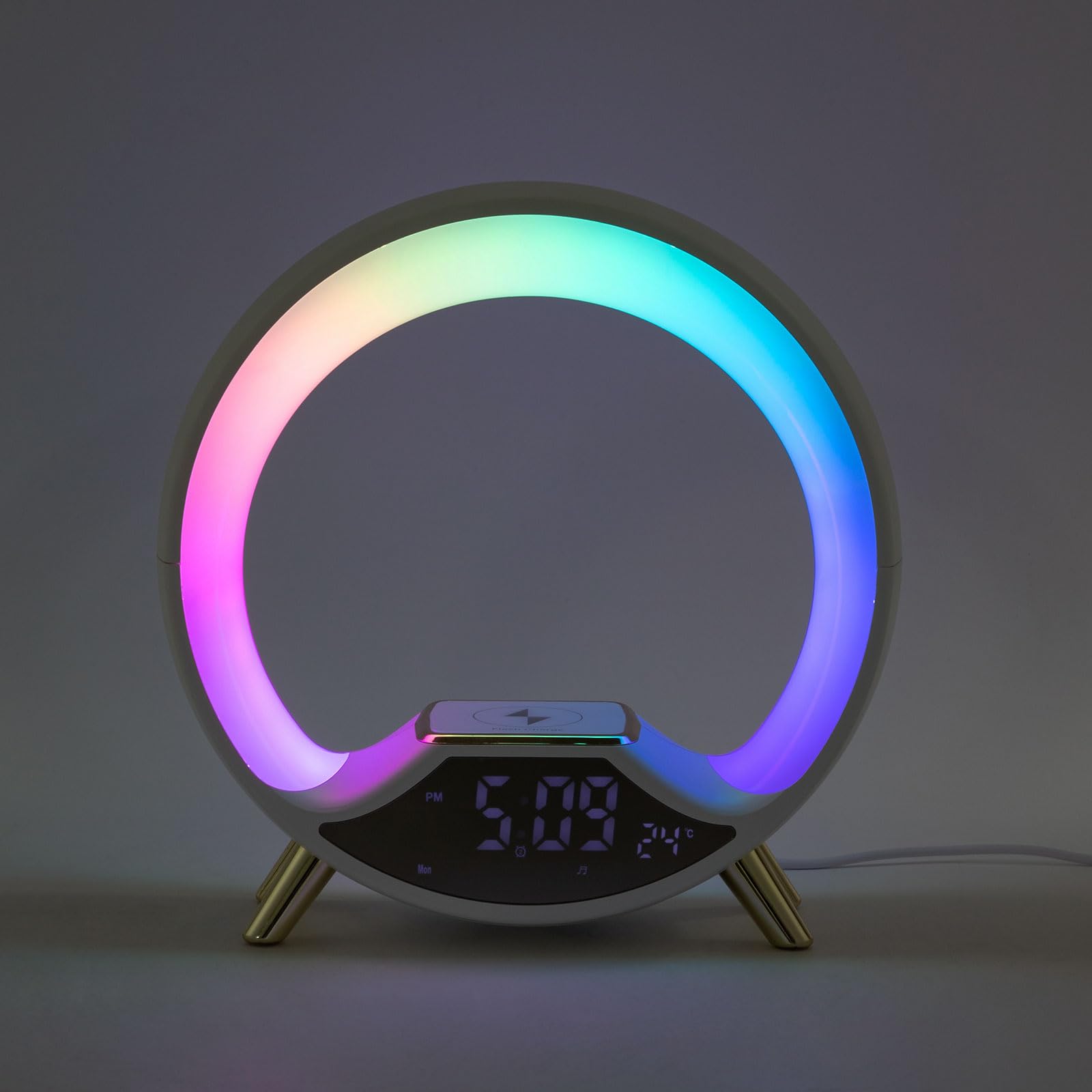 Lampada da comodino USB, dimmerabile, con funzione di ricarica rapida wireless e timer, cambia colore, luce notturna da tavolo per camera da letto (bianco)