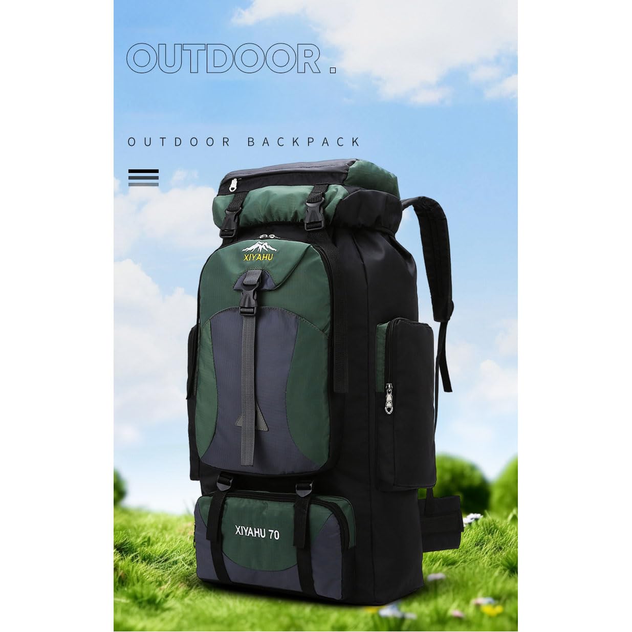 Duży plecak turystyczny, 70 l, wodoszczelny, dla mężczyzn i kobiet, plecak trekkingowy, plecak kempingowy, oddychający, plecak outdoorowy, na podróż, kemping, trekking, ciemnoniebieski