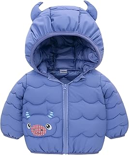SZZY Casaco de inverno infantil para meninos e meninas jaqueta com capuz de vaca encorpada à prova de vento quente para uso externo infantil (azul escuro, 3-4 anos)