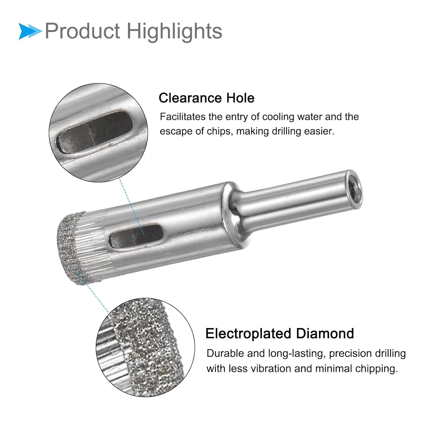 UPTODATETOOLS 5-Pieces Diamond Drill Bits Set, 5mm 6mm 8mm 10mm 12mm Cutting Diameter, Diamond Dry Core Drill Hole Saws Bits Tools 3