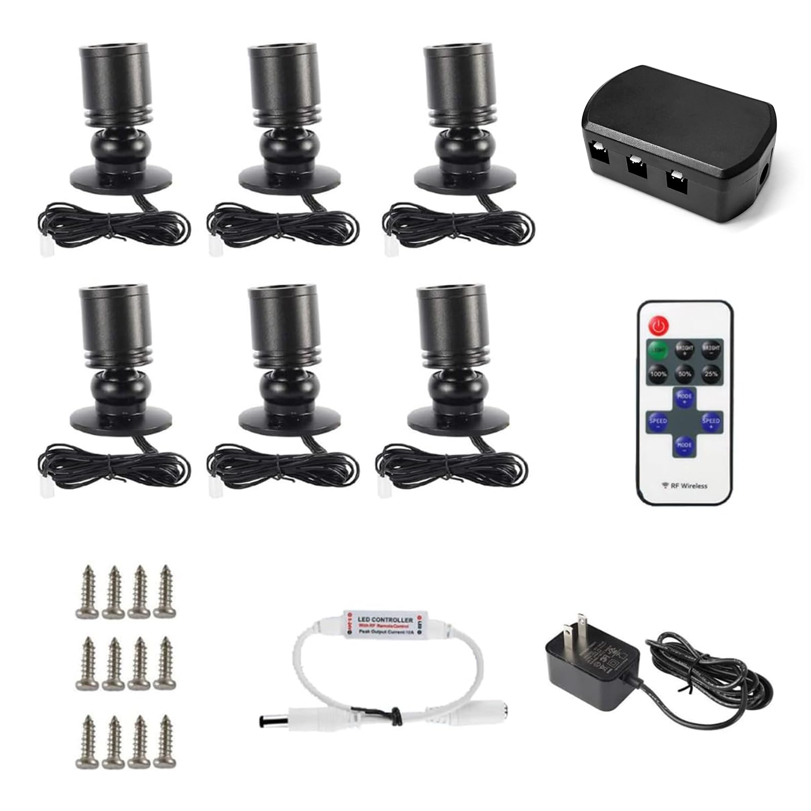 DEDC 6pcs LED Mini Spot Light, 3000K Under Cabinet Lights, Mini Spotlights for Showcase Displays Jewelry Model (Warm White-Remote Control-U.S. Plugs-Base Unslotted)