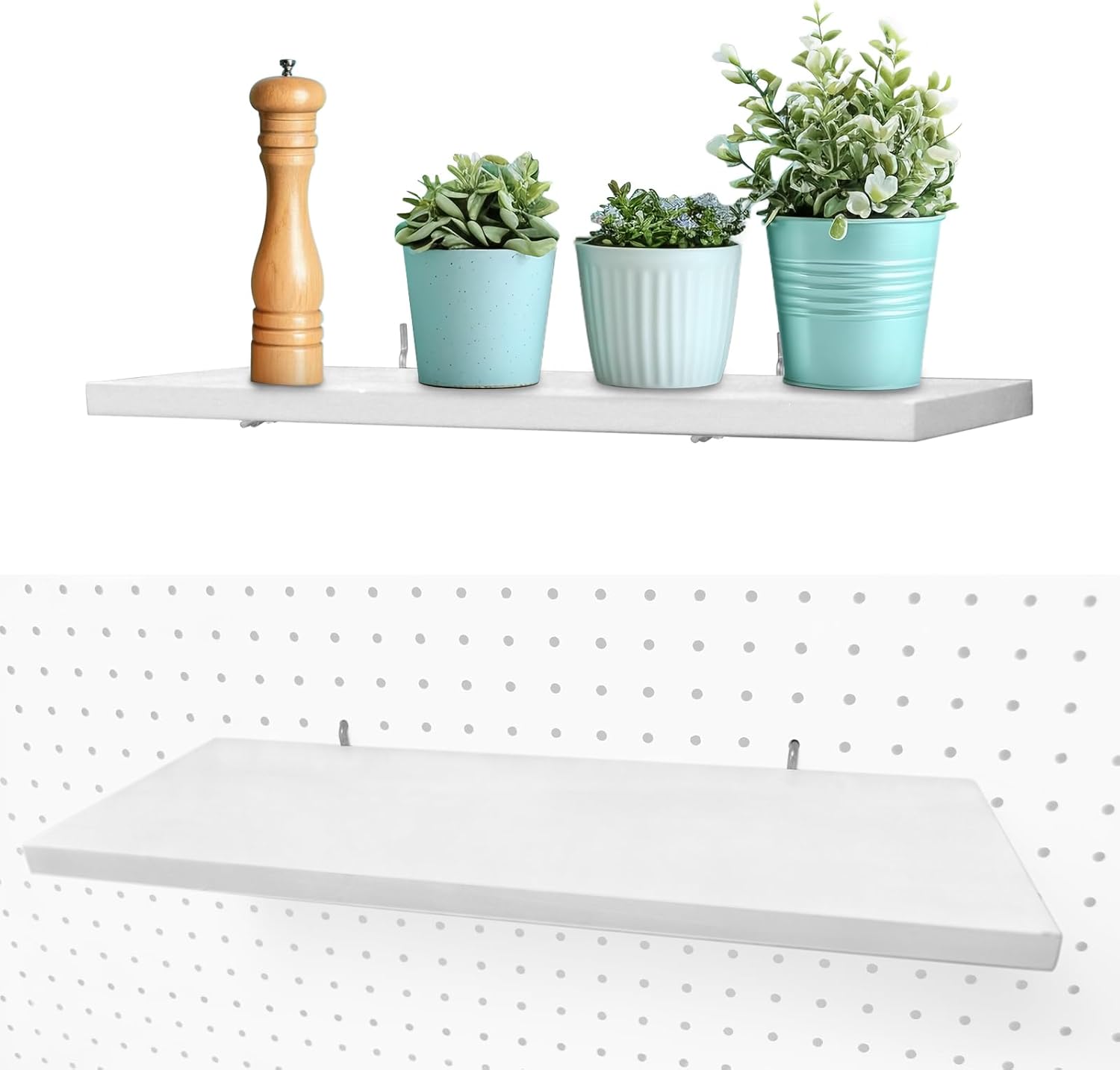 Pegboard Shelves, 16" x 6" Large Peg Board Racks 2Pack Wall Organizer Shelf, 1/4inch Heavy Duty Metal Brackets Fit All Pegboards, Wood Slats, Craft Garage Workbench Office Shelving Accessories (Black)