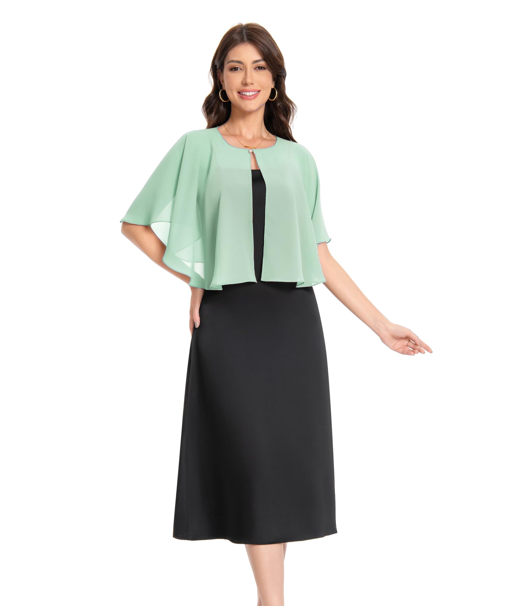 Baoqiya Capelets for women Chiffon Cape Soft Shawls and Wraps Wedding Capes 1920s flapper Cover Up, Mint, One Size