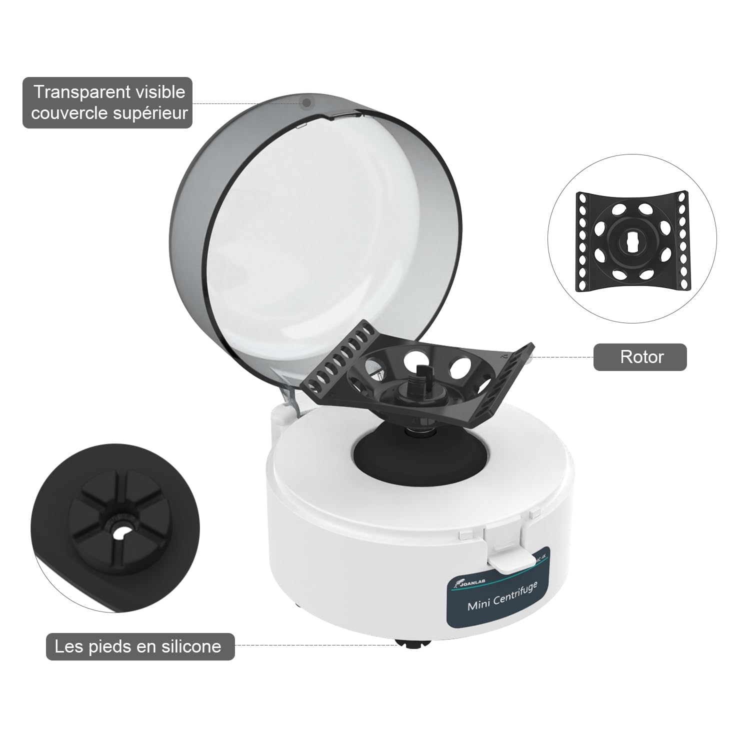 JOANLAB Mini centrifugeuse 4000RPM centrifugeuse de laboratoire, 2 en 1 pour centrifugeuse de table 0,2/1,5/2 ml Microcentrifugeuse
