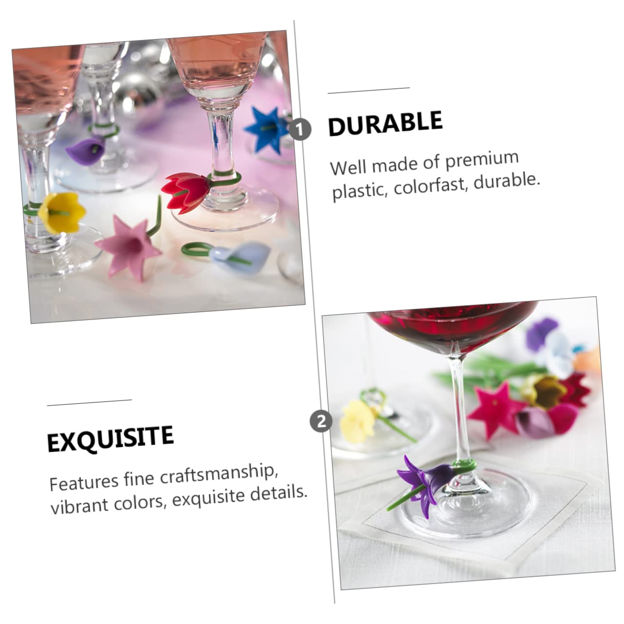 OUNONA 6pcs Flower Shape Silicone Wine Glass Charms Unique Drink Markers for Parties Reusable Easy to Clean for Celebrations Housewarming Anniversaries Random Color