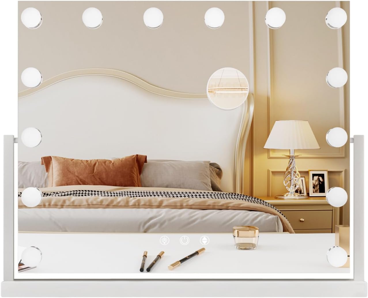 Lighted Makeup Mirror, Vanity Mirror with 14 LED Bulbs, Large Mirror, 3 Color Lighting Modes, Smarts Touch Control, 360° Rotation, 10X Zoom Magnifying White 22 x 17 Inch