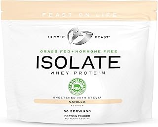 Muscle Feast Grass-Fed Whey Protein Isolate, All Natural Hormone Free Pasture Raised, Vanilla, 2lb (37 Servings)