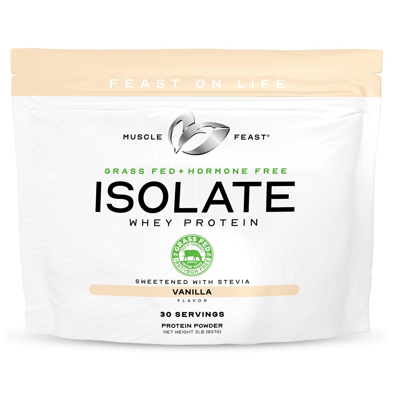 Muscle Feast Grass-Fed Whey Protein Isolate, All Natural Hormone Free Pasture Raised, Vanilla, 2lb (37 Servings)