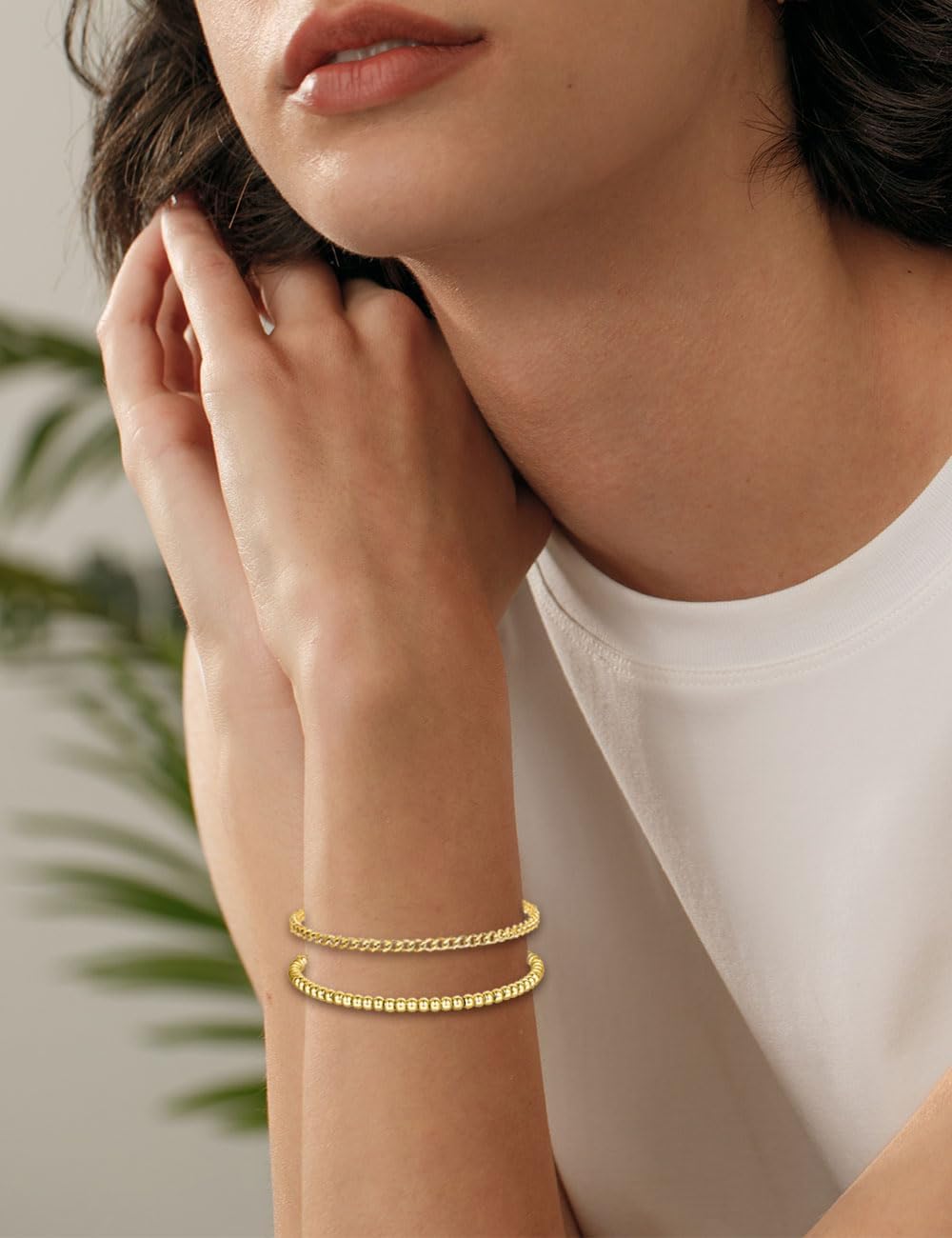 Tornito 6Pcs Gold Bracelets 14K Gold Plated Stainless Steel Link Chain Bracelet Waterproof Stackable Cuban Paperclip Bead Rope Love Knot Cuff Bracelets for Women 6.5 Inches Silver Gold Tone Adjustable - Image 5