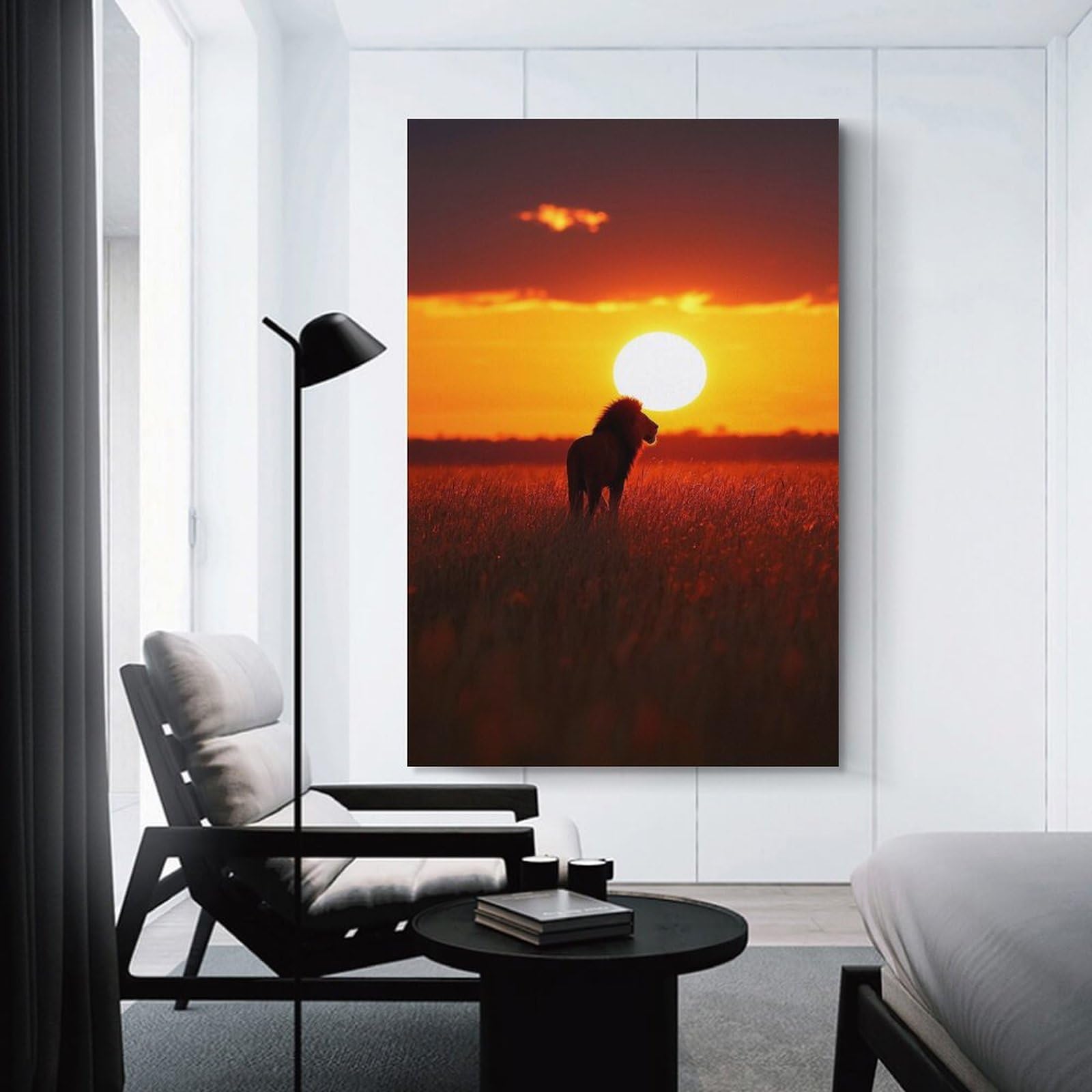 Junmoney Lion Silhouette Sunset Decorative Canvas Print, 20x30inch(50x75cm), for Contemporary Homes, Apartments Or Offices, Home Artwork for Modern Interiors