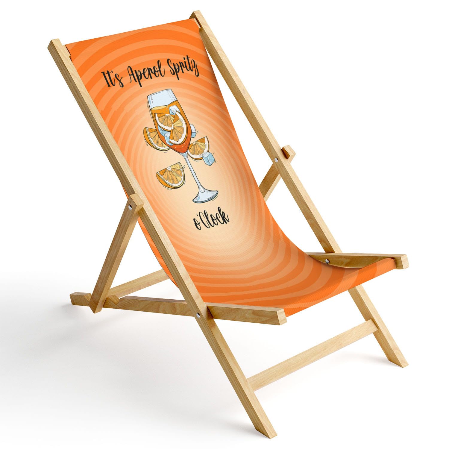Ferocity Tumbona de Madera Plegable, Silla de Playa con Funda Intercambiable, diseño Spritz O'Clock [119]