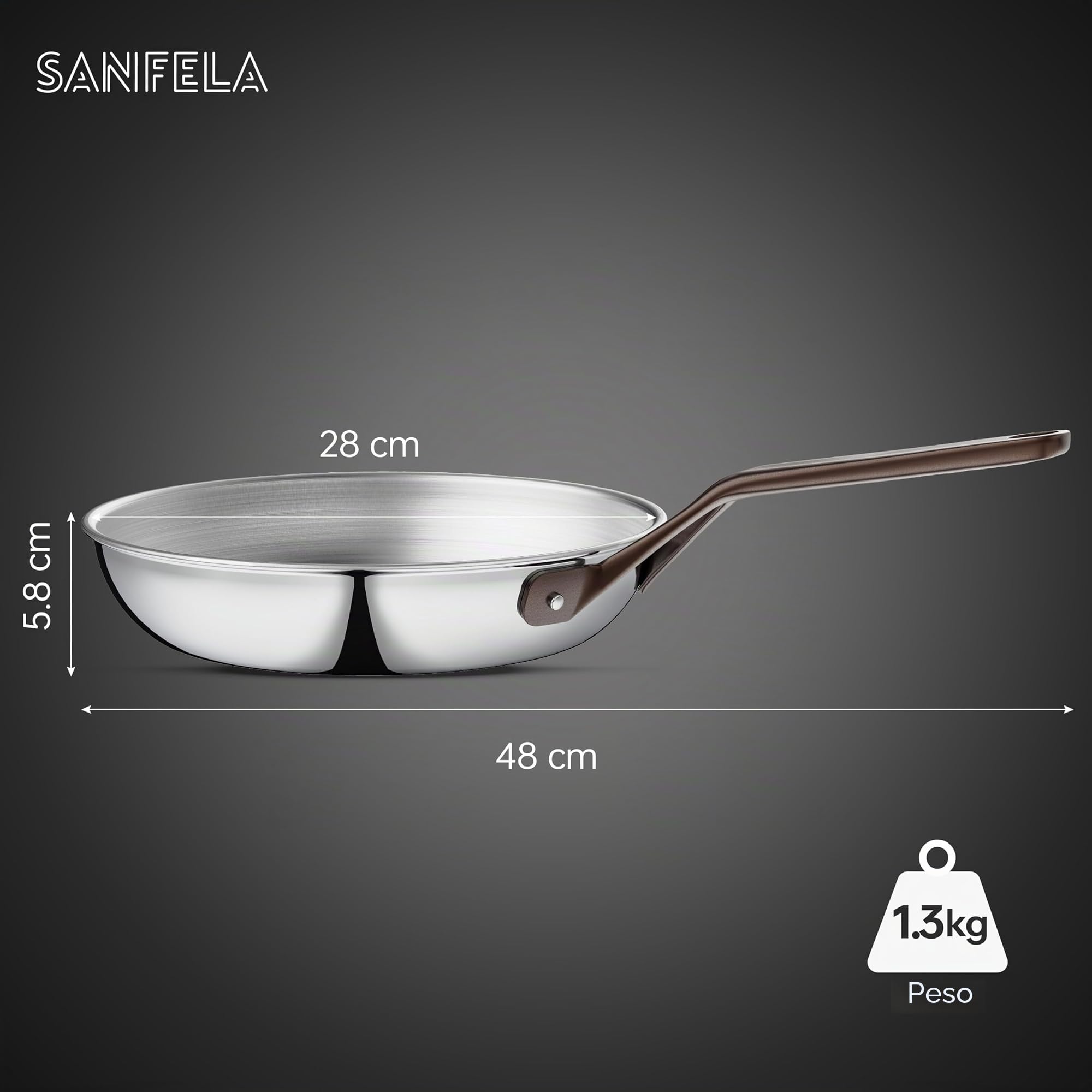 Padella in acciaio inox da 28 cm, padella in acciaio inox a 3 strati, lavabile in lavastoviglie e utilizzabile in forno, padella a induzione, distribuzione uniforme del calore