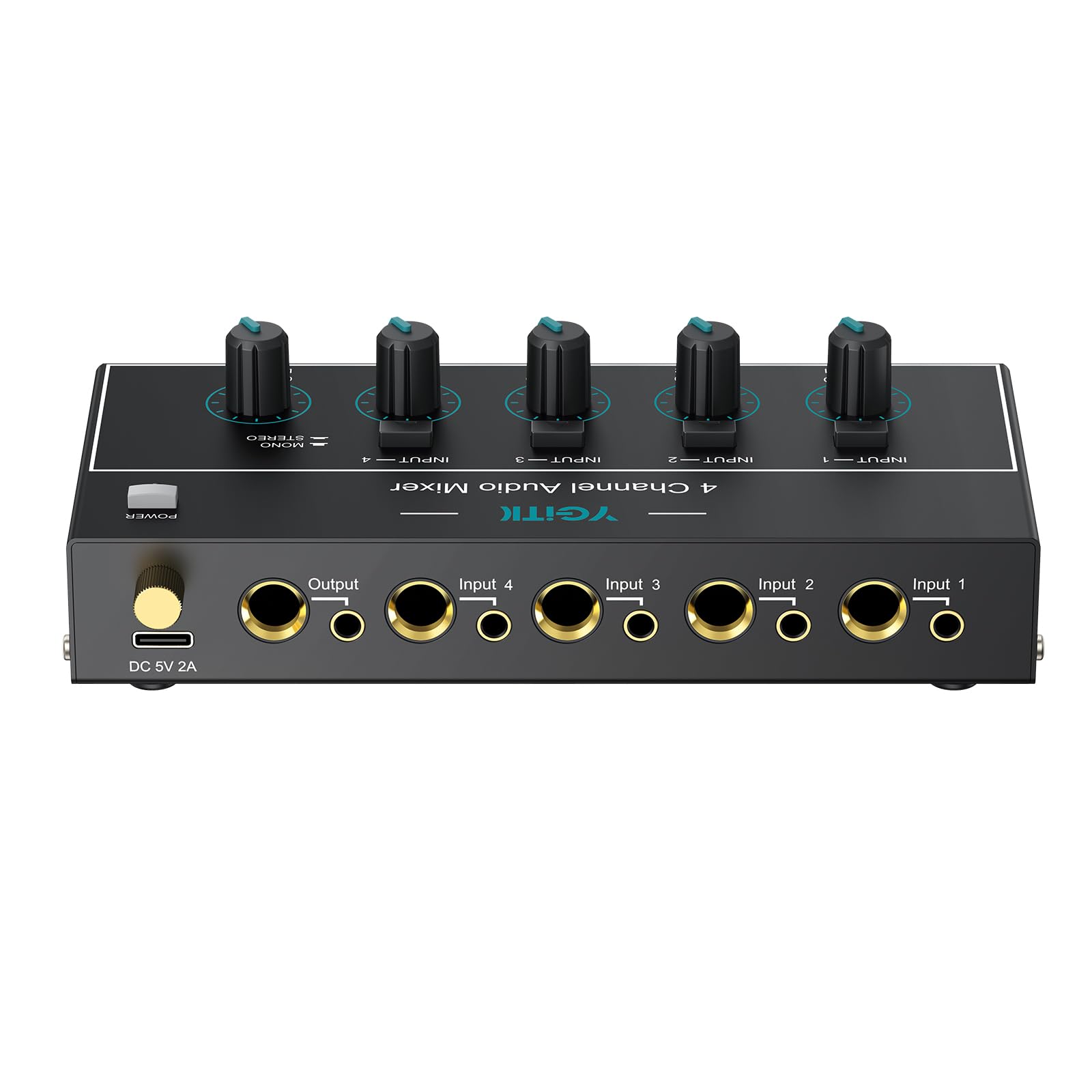 Mini Mezclador de Audio, Mezclador de Línea Estéreo de 4 Canales de 6.35mm+3.5mm TSR Salida de Audio Jack de Entrada para Guitarras, Bajo, Teclados, Micrófono Dinámico