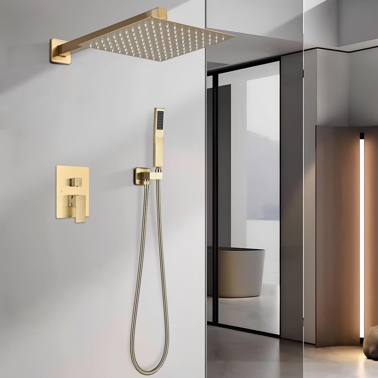 Votamuta Duscharmatur-Set In Mattschwarz – Mit 25,4 Cm Regenduschkopf, Handbrause & Wandarm, Komplettes Kombi-Set