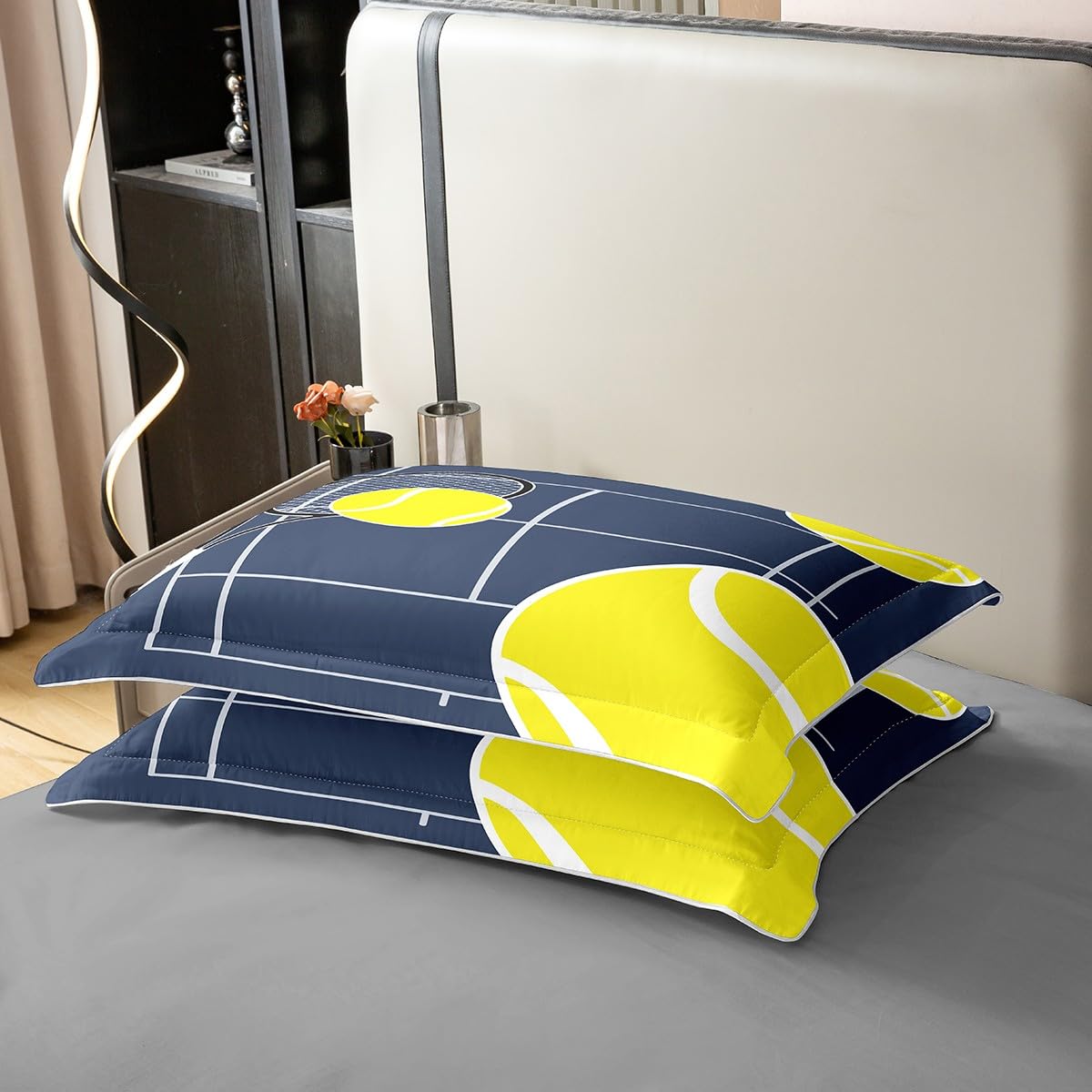 Homemissing Jungen Tennis 100% Baumwolle Bettwäsche Set 135x200cm Ball Spiel Navy Blue Bettbezug für Kinder Mädchen Sport Thema Betten Zimmer Dekor