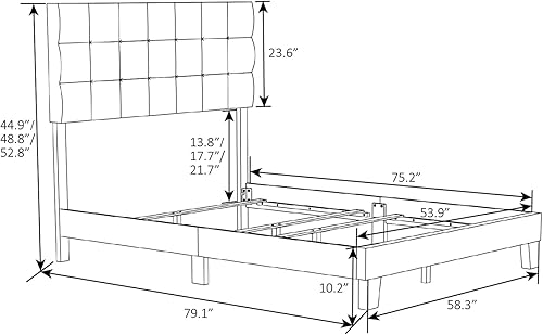 Miniatura 2 de SHA CERLIN Marco de cama de tamaño matrimonial con cabecera alta ajustable, tapizado de tela, necesita somier, fácil montaje, color gris