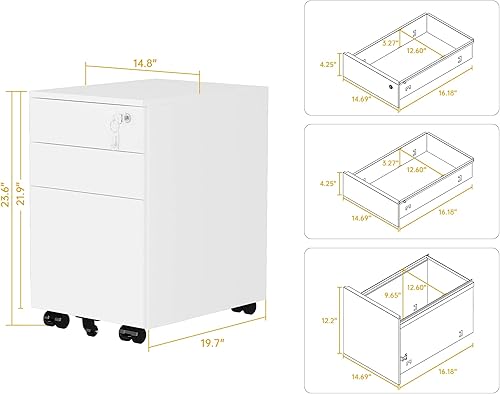 Miniatura 50 de Archivador móvil de 2 cajones con cerradura, archivadores de oficina para debajo del escritorio, archivador pequeño totalmente montado excepto Negro
