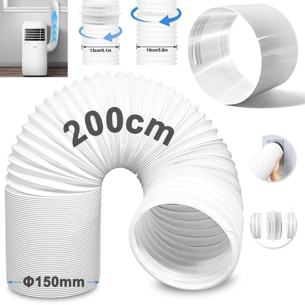 Tubo di Scarico Condizionatore,Tubo Condizionatore Portatile Con Adattatore,Estensibile Mobile,Diametro 150mm,Per Deumidificatori,Condizionatori,Asciugatrici,Ventilatore di scarico (2m)