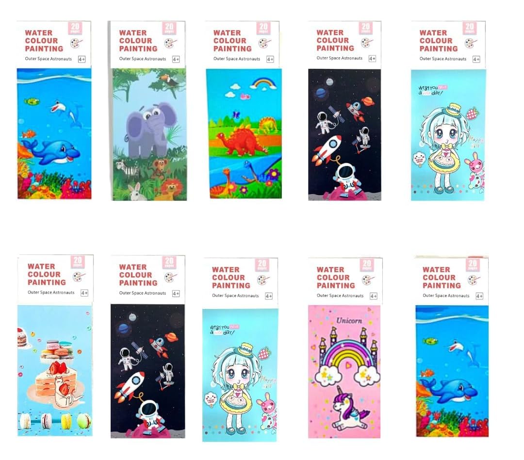 A Little Swag Pack of 12 Color Magic Book, 20 Sheet Pocket Cartoon Activity Art Paint Coloring Book Combo, Painting kit with Brush, School Supply Birthday Return Gifts for Girls Boys Kids