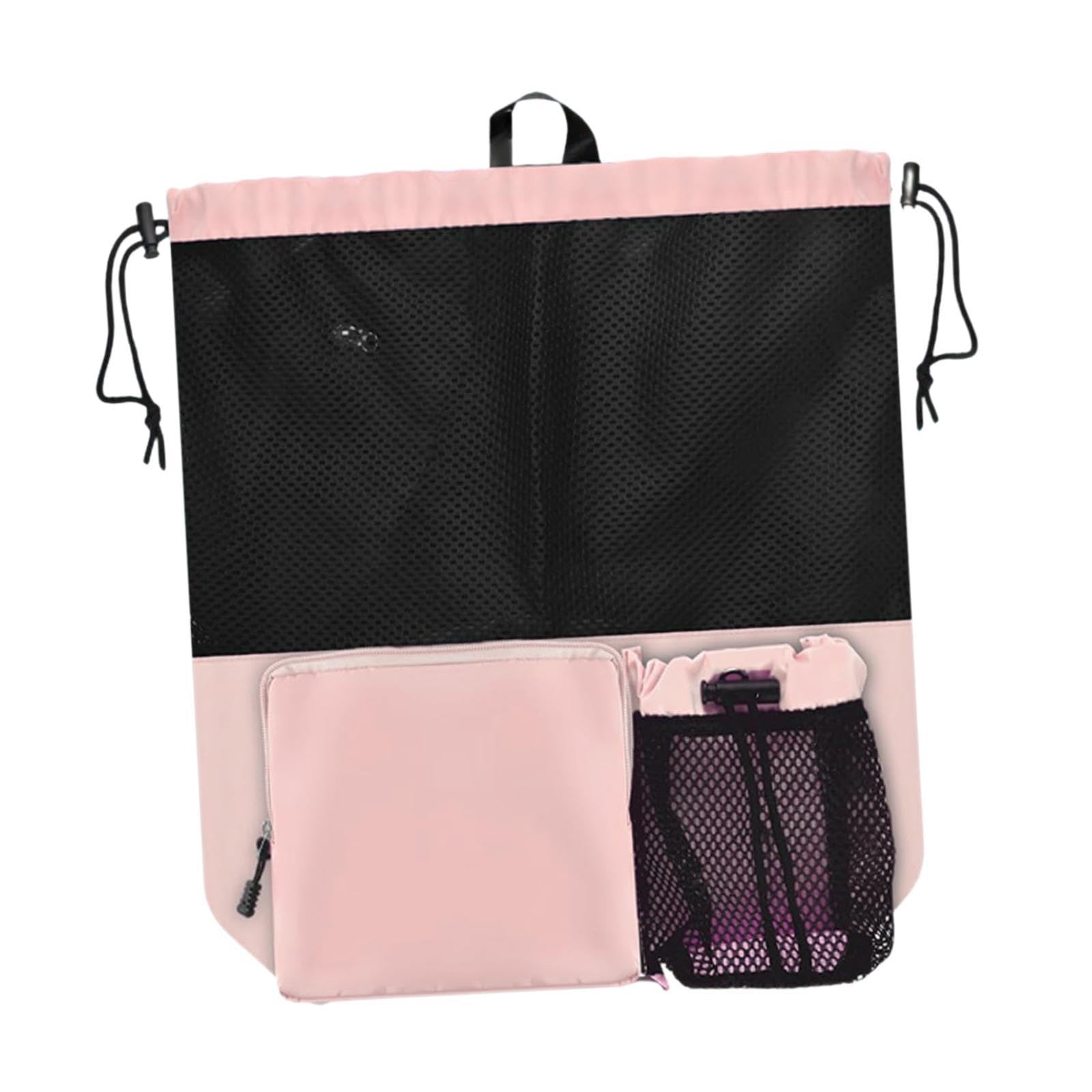 Mesh Drawstring Backpack Travel Gym Rucksack for Shopping Traveling Football Pink-image-48