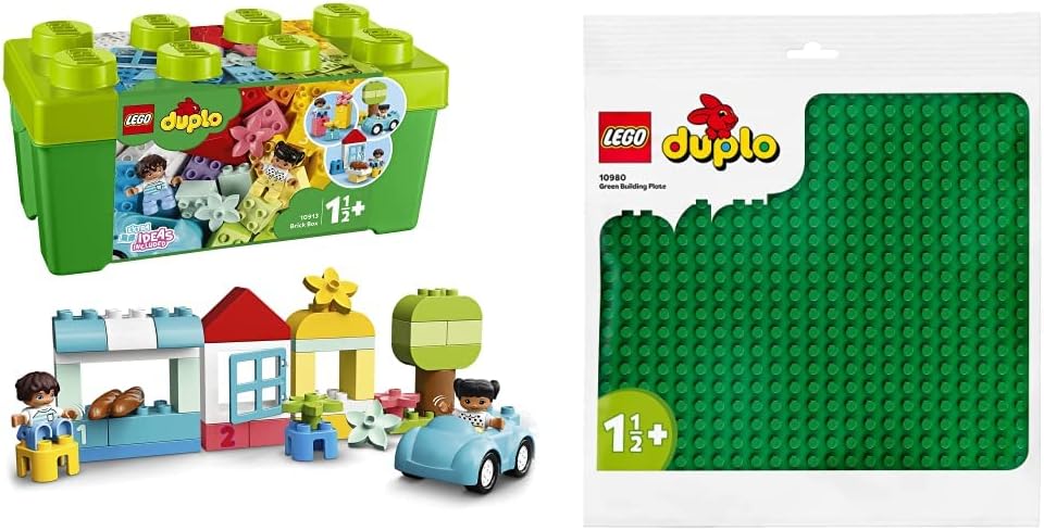 LEGO 10913 DUPLO Classic Brick Box Building Set with Storage & 10980 DUPLO Green Building Base Plate, Construction Toy for Toddlers and Kids, Build and Display Board