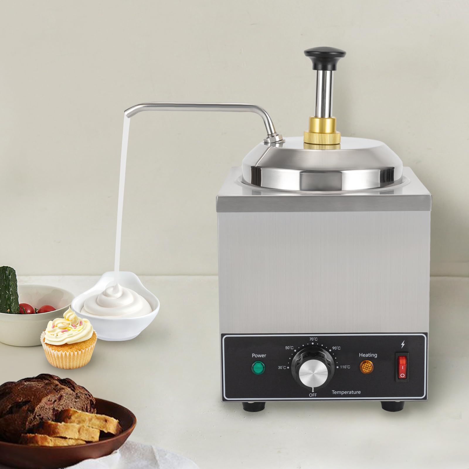 Distributeur de chocolat avec pompe, chauffe-sauce en acier inoxydable, capacité de 2 l, température réglable de 30 à 110 °C, idéal pour les cafés, les snack-bars et les restaurants pour stocker des