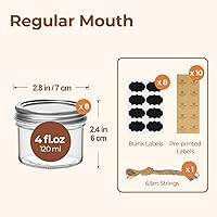 Vista 2 de ComSaf Mini tarros de masón de 4 oz - Paquete de 8, tarro de boca regular con tapas y bandas de sello, pequeño tarro de vidrio para especias