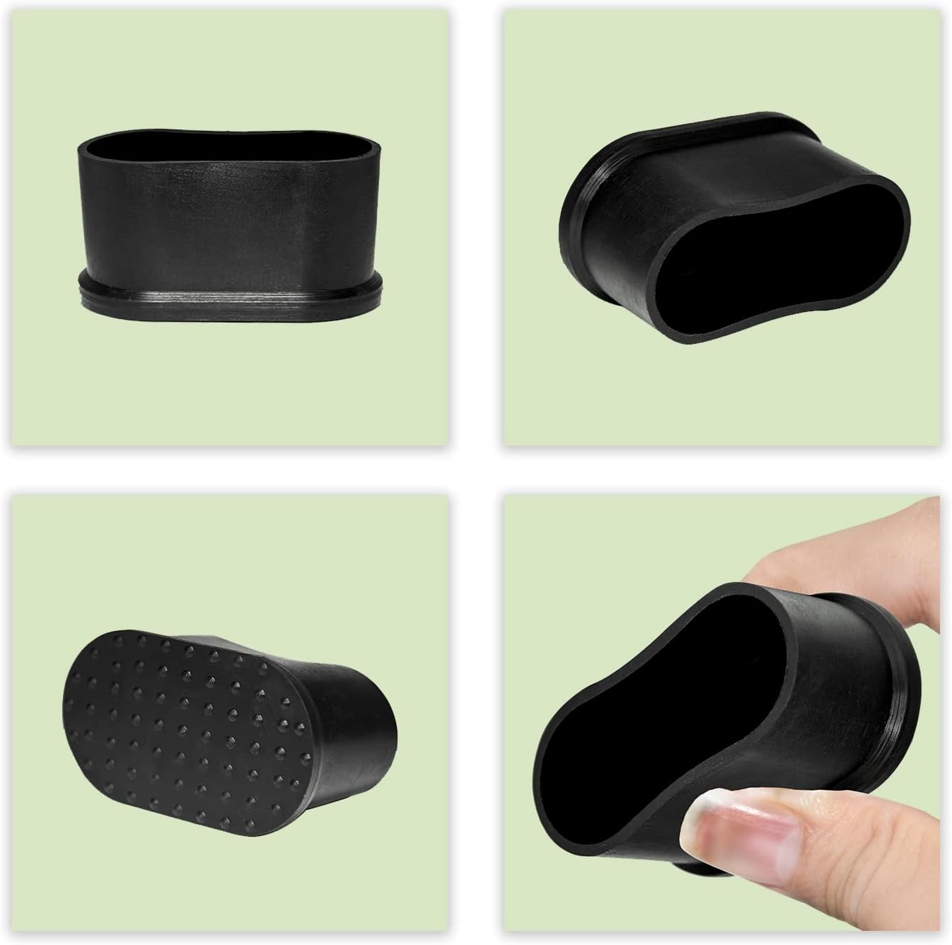 Flyshop 16 PCS Flexible PVC Chair Leg Protectors Table Feet Covers Non-Scratch Oval Table Chair Leg Tips Caps, 1-3/16" x 2-3/8", 30 x 60 mm, Black